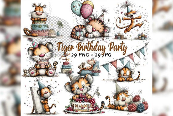 Download Whimsical Tiger Birthday Safari Clipart - Day Collection