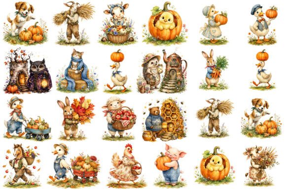 Download Cute Cozy Fall Animals Harvest Clipart - Animal Collection