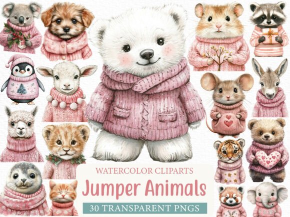 Download Pink Jumper Animals Christmas Clipart - Animal Collection