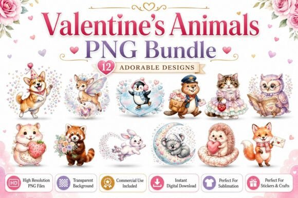 Download Valentines Animals Watercolor PNG Set - Animal Collection