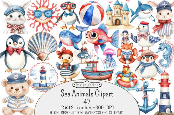 Download Watercolor Sea Animals Clipart - Animal Collection