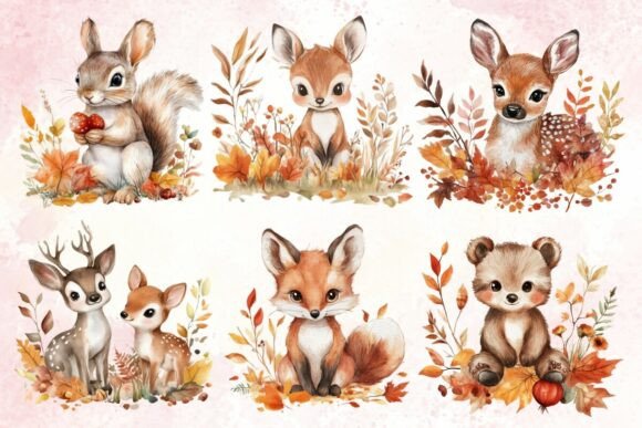 Download Autumn Woodland Baby Animals Watercolor - Animal Collection