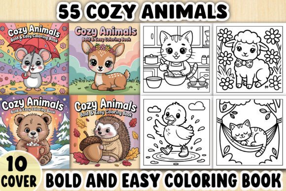 Download Bold and Easy Cozy Animals Coloring Book - Animal Collection