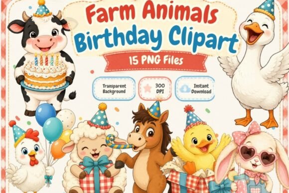 Download Farm Animals Birthday Clipart Bundle - Day Collection