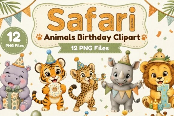Download Safari Animals Birthday Clipart PNG, 12 - Day Collection