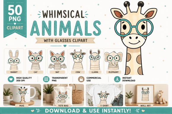 Download 50 Whimsical Cartoon Animal with Glasses - Animal Collection