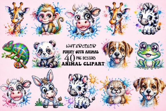 Download Watercolor Funny Cute Animal PNG Bundle - Animal Collection