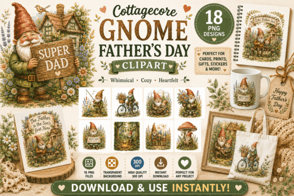 Download Cottagecore Gnome Father’s Day Clipart - Day Collection