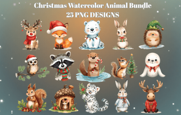 Download Christmas Watercolor Animal Bundle - Animal Collection