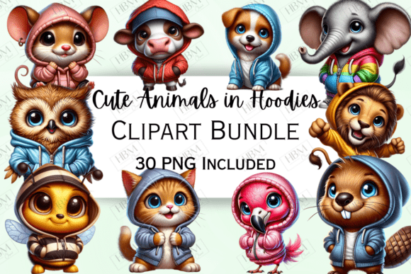 Download Cute Cartoon Animals in Hoodies Clipart - Animal Collection