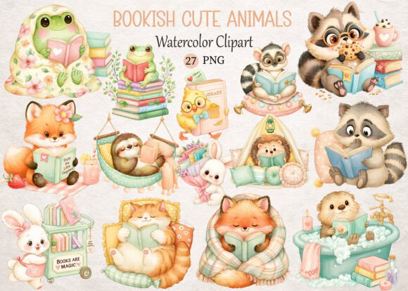 Download Bookish Cute Animals Watercolor Clipart - Animal Collection