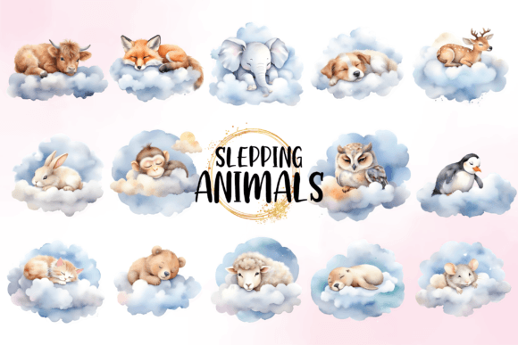 Download Watercolor Cute Animals Sleeping Clipart - Animal Collection