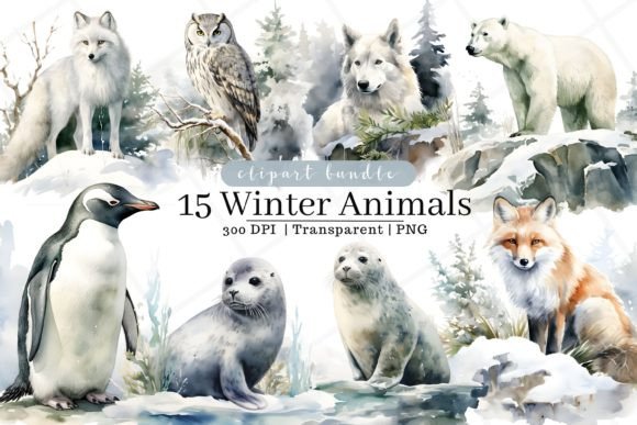 Download Winter Animals Watercolor Clipart - Animal Collection