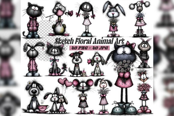 Download Whimsical Floral Animal Clipart Set - Animal Collection