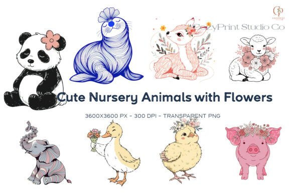 Download Nursery Animals Flowers Clipart Bundle - Animal Collection